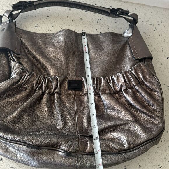Burberry Warrior Metallic Pewter Leather Satchel Shoulder Handbag Hobo Ruched - Picture 9 of 16